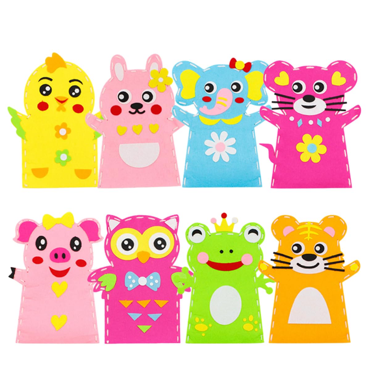BESTonZON 8Pcs DIY Non Woven Fabric Hand Puppet Kit for Craft Supplies to Enhance Creativity Imagination and Coordination Skills