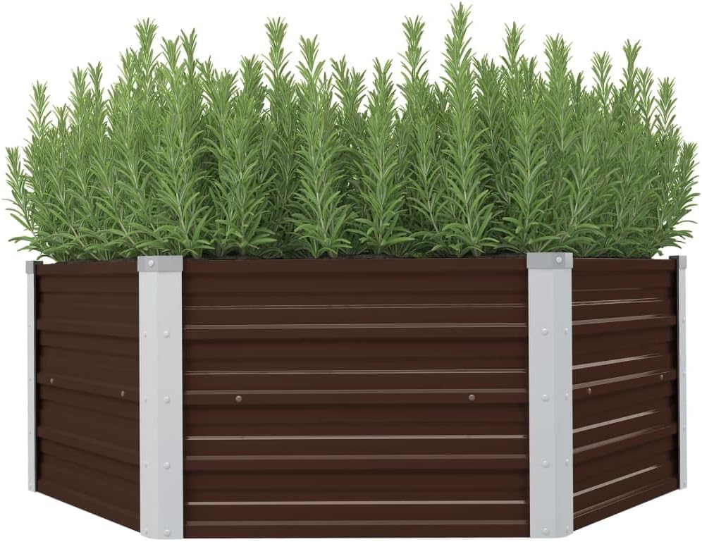 vidaXL Raised Garden Bed Outdoor Patio Balcony Backyard Planter Flower Vegetable Herb Planting Container Box Pot Brown Galvanized Steel