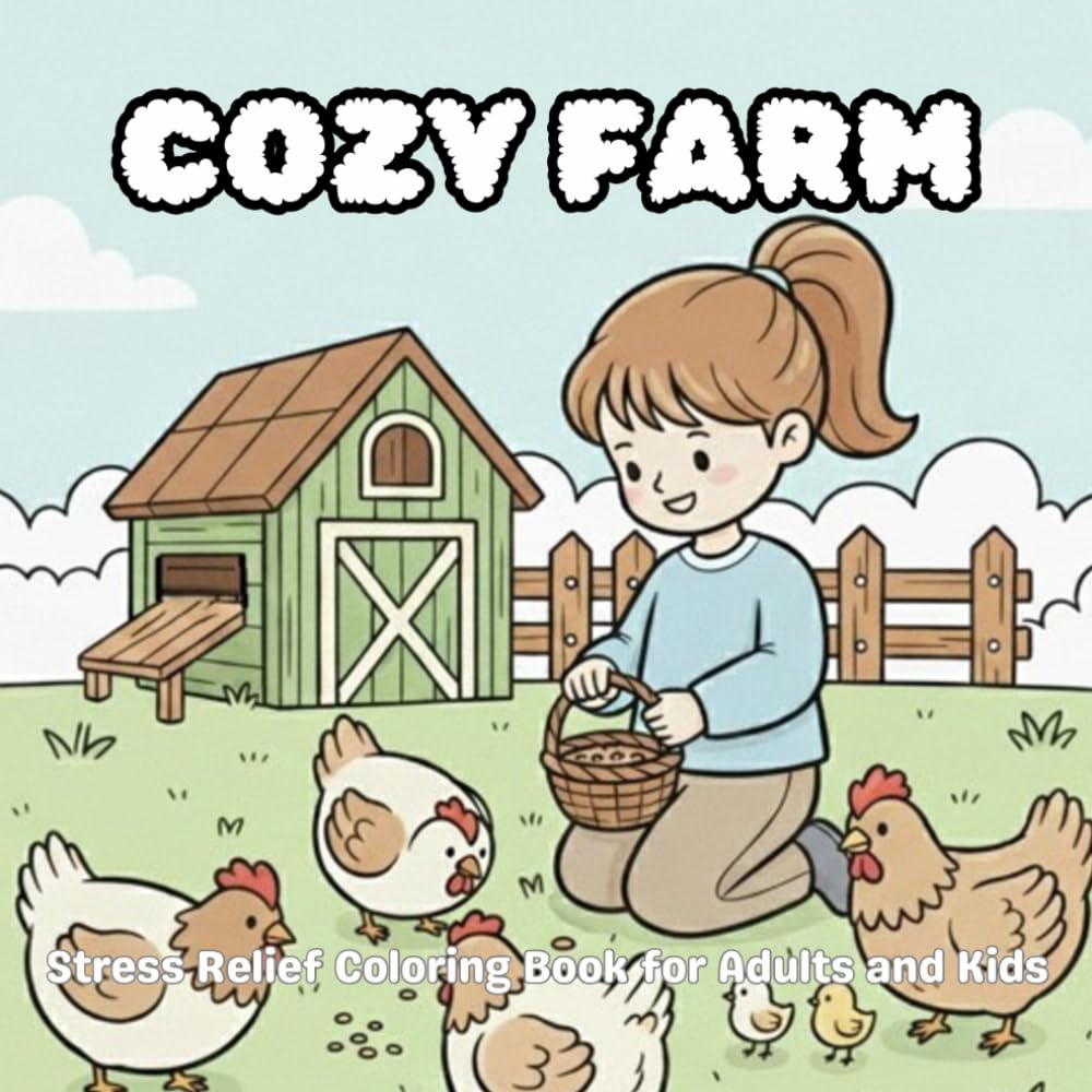 Cozy Farm: Stress Relief Coloring Book for Adults and Kids