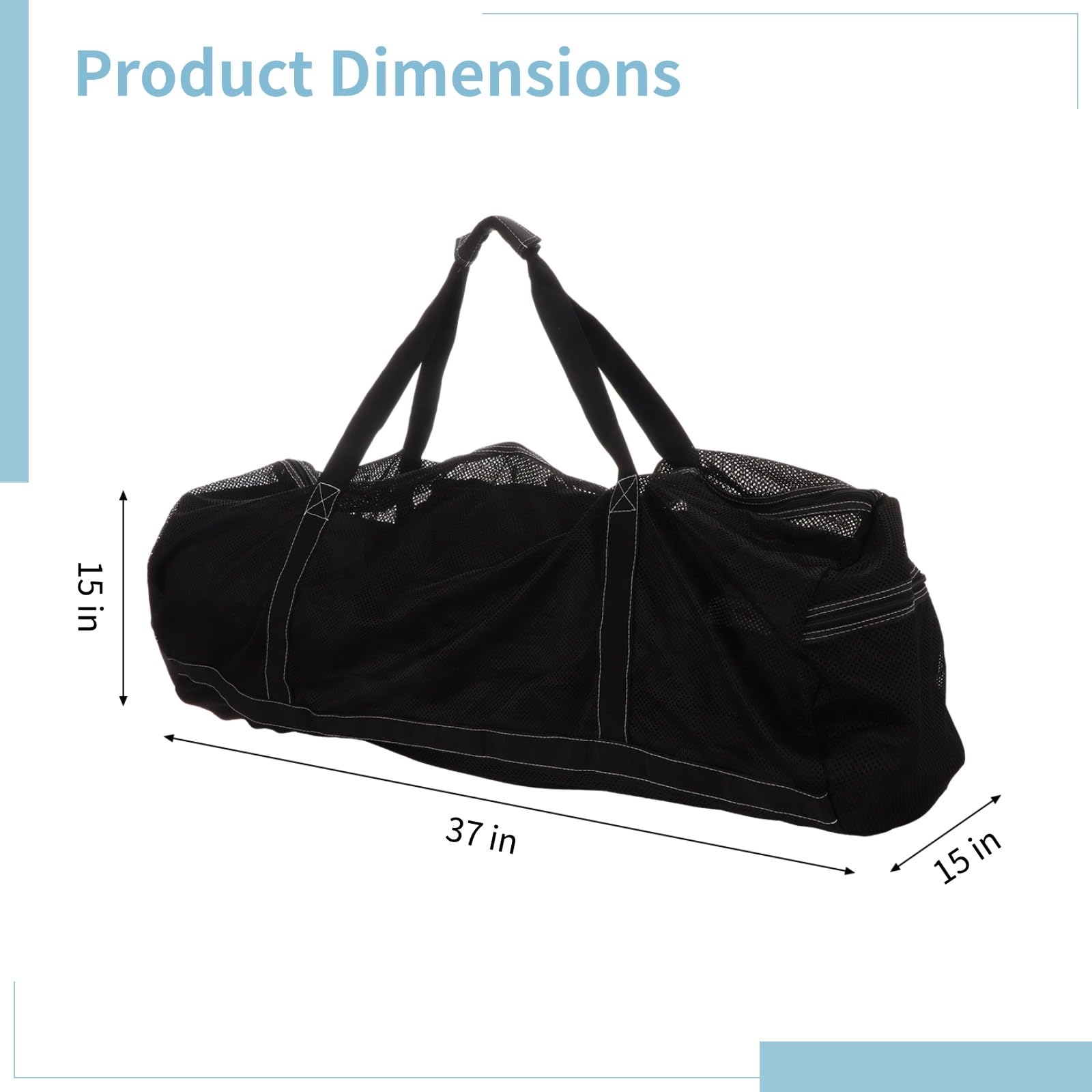 Schwarze Netztasche, 94 x 38,1 x 38,1 cm, extra große Tragetasche für Tauch- oder Schnorchelausrüstung, Polyester-Aufbewahrungstasche für Strand, Pool, Schwimmen, Reisen, Sport, Schwarz