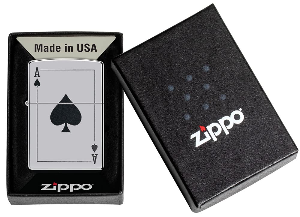 Zippo Sturmfeuerzeug - Modell Ace of Spade - High Polish Chrome Finish mit Color Image - Nachfüllbar - Wiederverwendbar - Windfestes Design - Made in USA