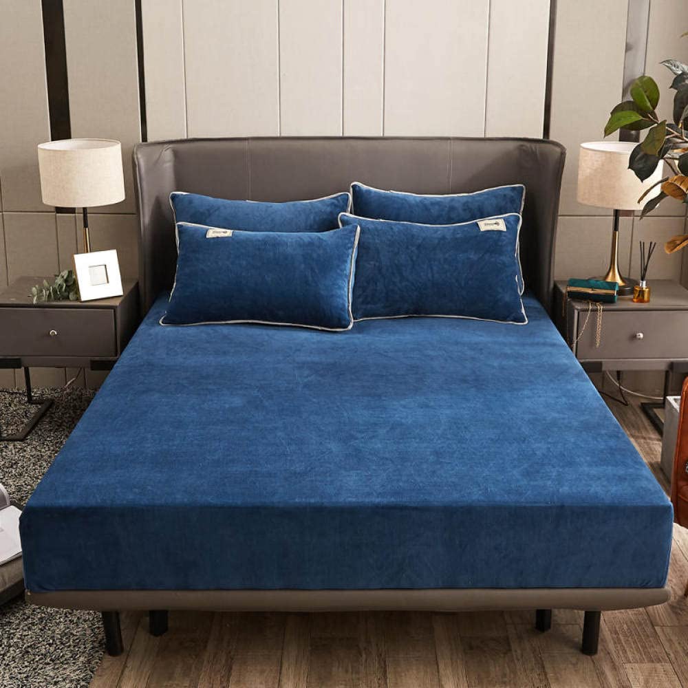 Couvre-lit chaud et doux en peluche bleue drap-housse avec bonnet de 25cm