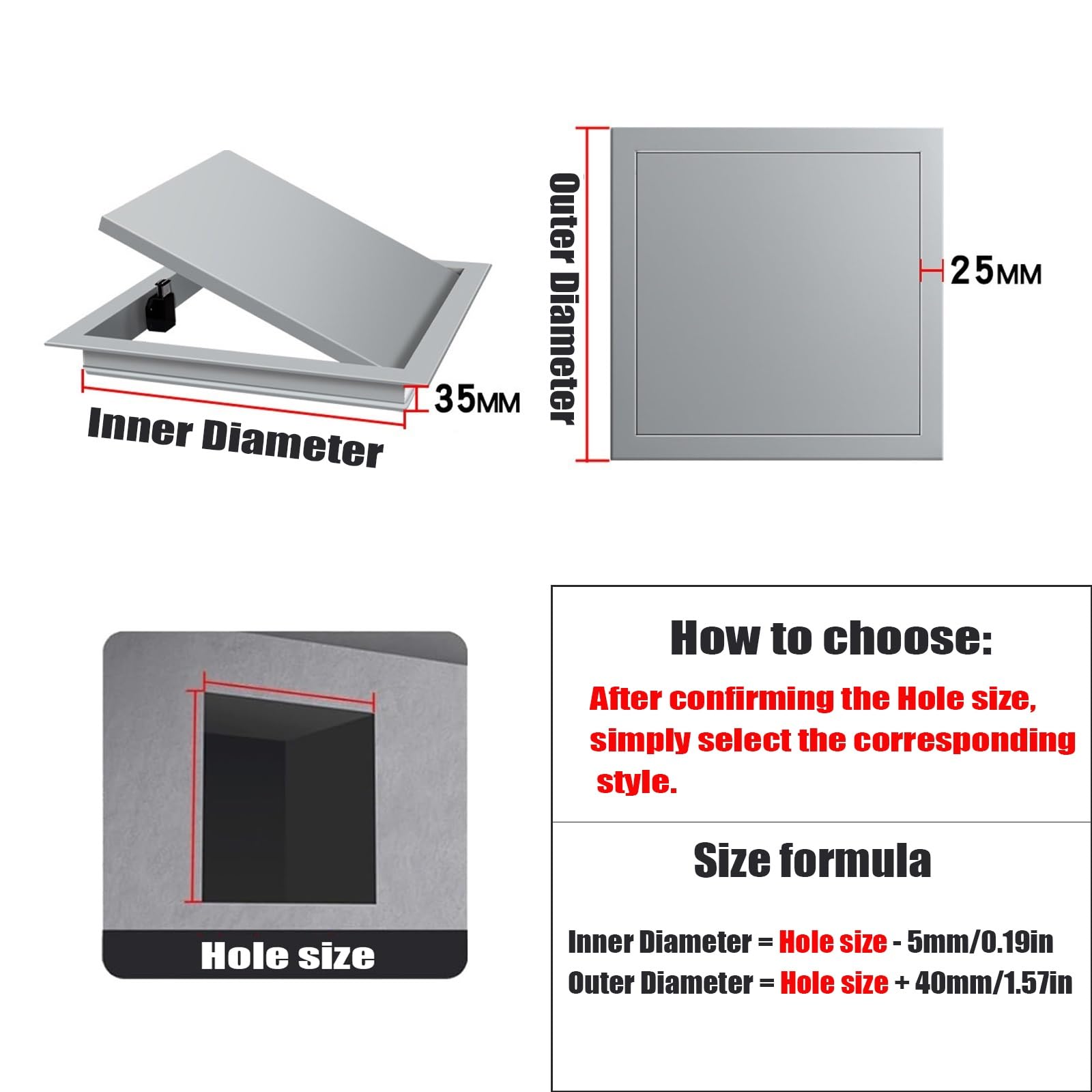 Pannello di accesso in alluminio con serratura magnetica per cartongesso/soffitto, 25 x 30 cm, nero/grigio, facile portello di ispezione, struttura in metallo resistente, soluzione di accesso sicura e