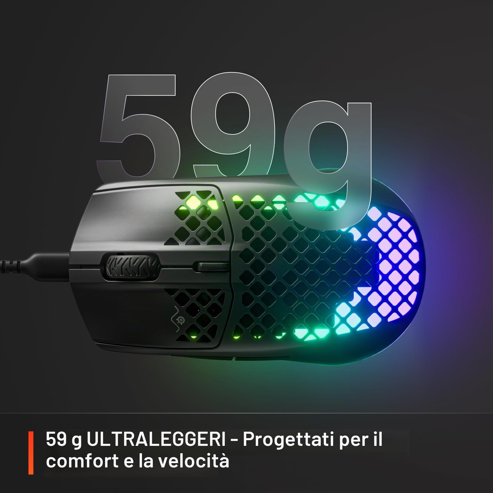 SteelSeries Aerox 3 - Mouse da gioco Holey RGB, design ultraleggero resistente all'acqua - Sensore ottico TrueMove Core da 8.500 DPI - Onyx