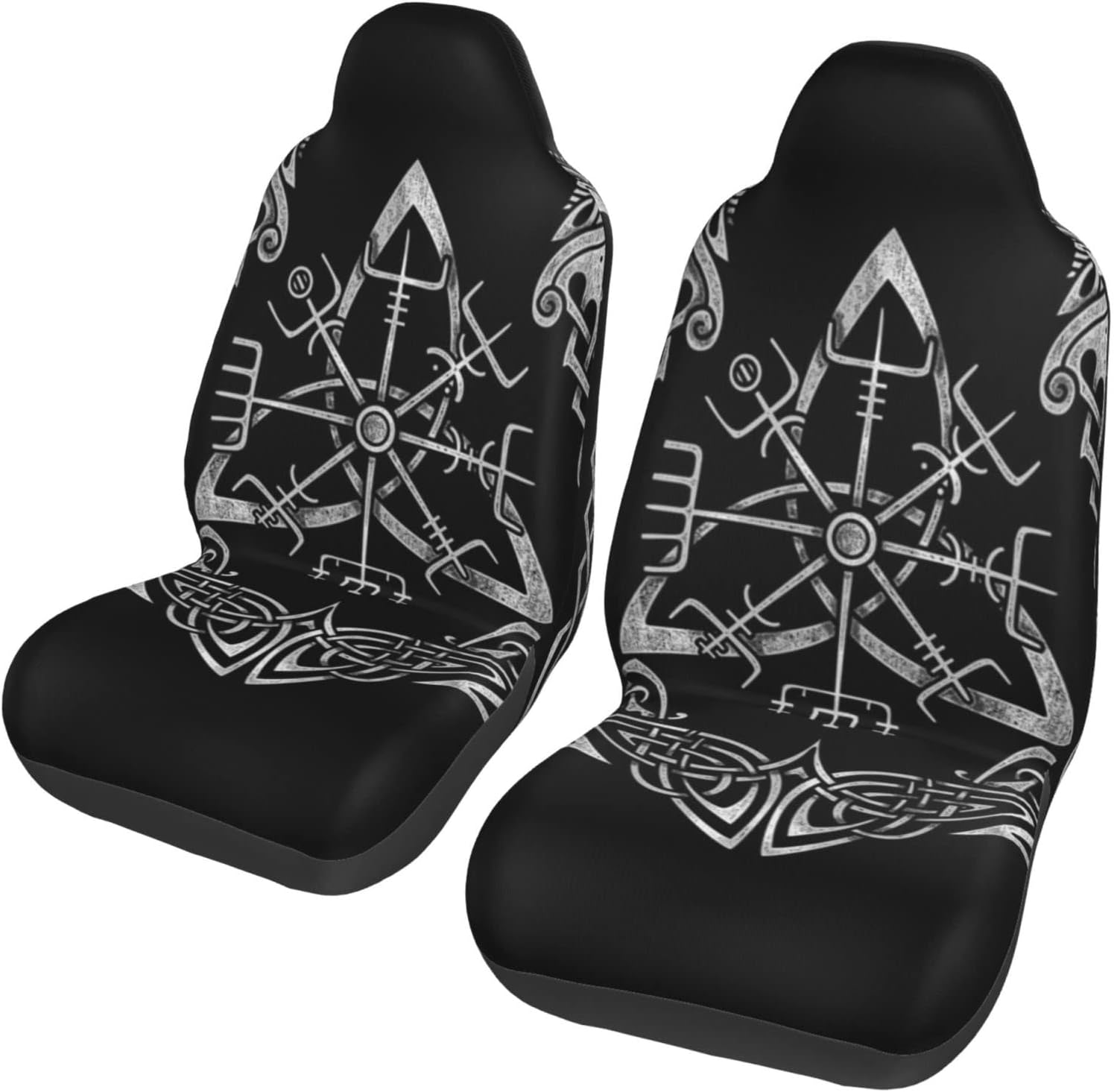Auda Viking Helm of Rune Norse Symbo Printed Front Seat Cover 2 Pcs, Universal Vehicle Seat Protector Mat Covers,Easy to Install Fit Most Cars, Sedan, SUV, Van Truck。