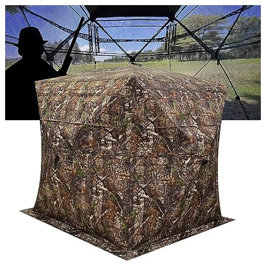 CROSS MARS Portable 2-3 Person 270 Degree See Through Hunting Blind Ground Camouflage Pop Up Hub Turkey Deer Blinds Tent