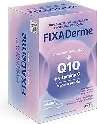 Fixaderme – Suplemento Alimentar de Colágeno Hidrolisado Verisol®, Coenzima Q10 E Vitamina C em gomas mastigáveis – Sem açúcar – Sabores sortidos de frutas – 1 Caixa com 45 gomas mastigáveis