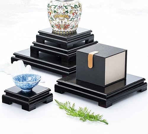 Miniatura 8 de GOLDY&WENDY Plaza de madera maciza base jarrón conjunto de té Buda piedra soporte de exhibición de artesanía doméstica Pedestal