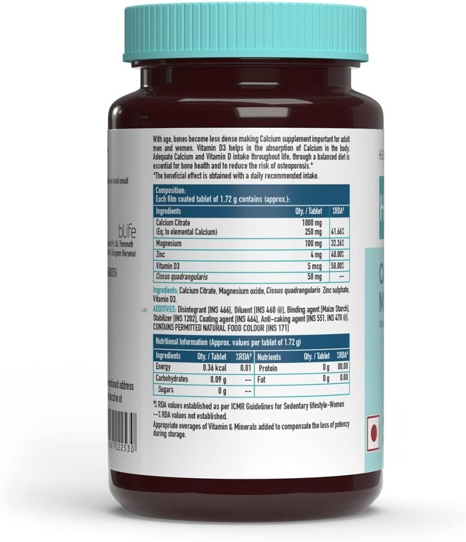 Calcium Magnesium & Zinc Tablets with Vitamin D3, Calcium Supplement for Women and Men, for Bone Health & Joint Support, 60 Calcium Tablets | Pack of- 4, 240 Tablets