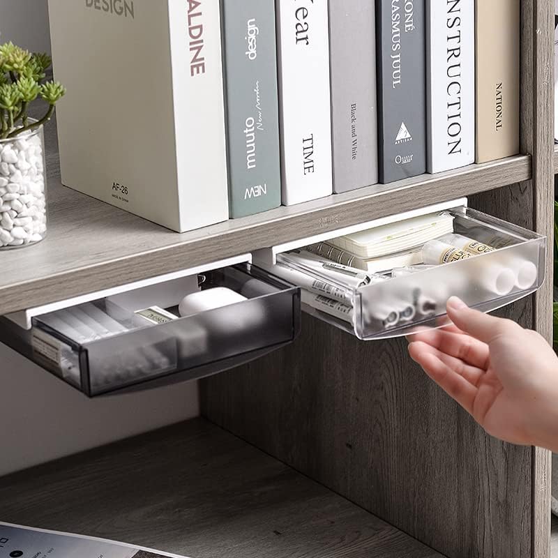 Miniatura 3 de Organizador de cajones para debajo del escritorio, paquete de 2 cajones autoadhesivos para almacenamiento debajo del escritorio, cajón de escritorio