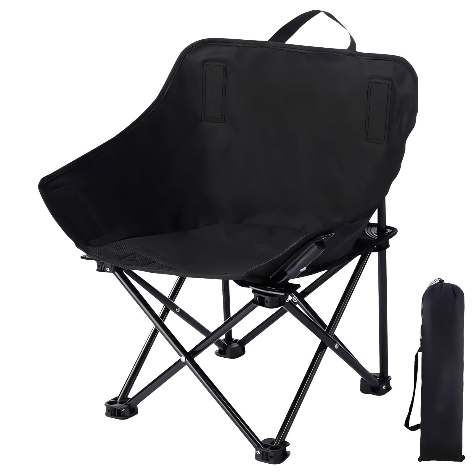 Children's Folding Camping Chair - Moon Chair for Children, Folding Camping Chair with Steel Frame & Padding - Lightweight Camping Chair for Outdoor, Travel & Garden (Black)