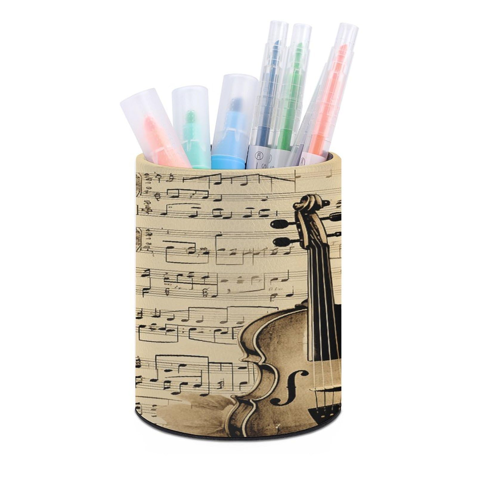 VstaDank Music Notes on Old Paper Pen Holder for Desk Makeup Brush Holders Stylish Pen Cup Cute Pencil Cup Round Pencil Holder Decor Brush Scissor Holders for Multifunctional Office Supplies