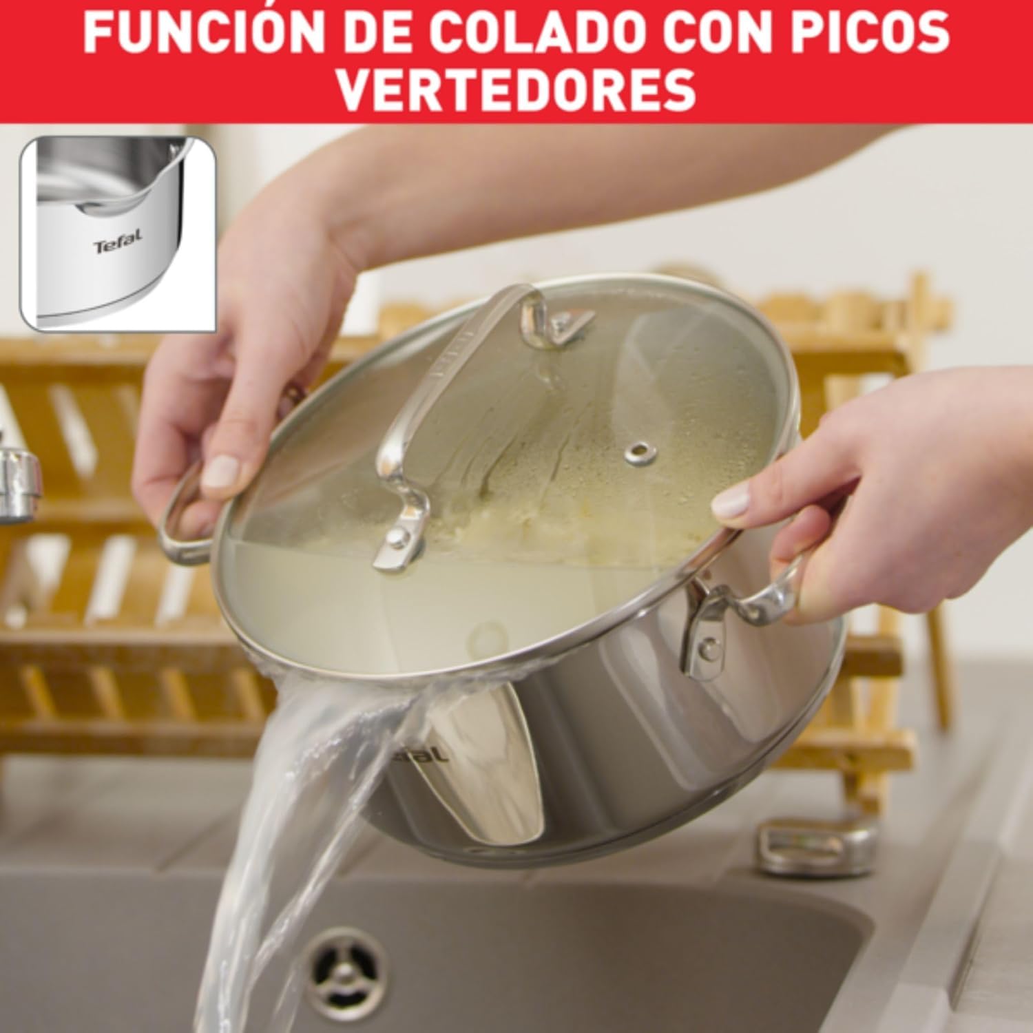 Tefal Duetto On - Juego de 2 Ollas 20/24 cm + Cacerola 16 cm + 3 tapas de cristal, Apto inducción, Acero inoxidable 18/10, 10 años de garantía, Base 3 capas, Marcas de medición