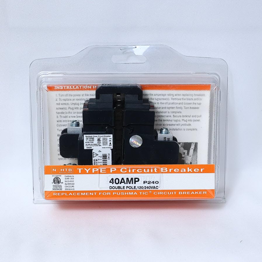 VPKP240 Newly Manufactured Replacement for Pushmatic P240-2 Pole 40 Amp Circuit Breaker, ETL Listed to UL, 10 Year Warranty