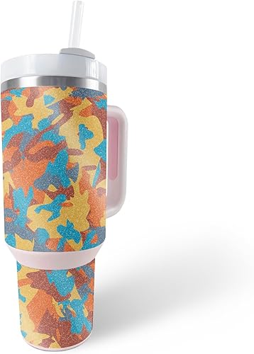 MightySkins - Vaso con purpurina brillante compatible con Stanley The Quencher H2.0 FlowState de 40 onzas, camuflaje retro, acabado protector y