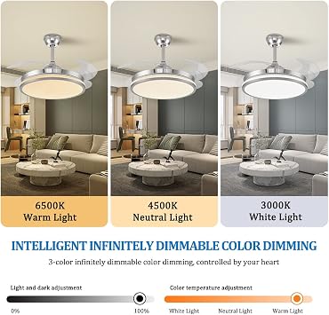 42 Inch Fandelier Ceiling Fan Light with Remote Control, Retractable Fan Blade Chandelier Fan with Silent Motor
