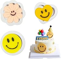 Vista 1 de Moldes de silicona para fondant de cara sonriente (3 unidades), molde de silicona para decoración de pasteles de flores sonrientes para cupcakes