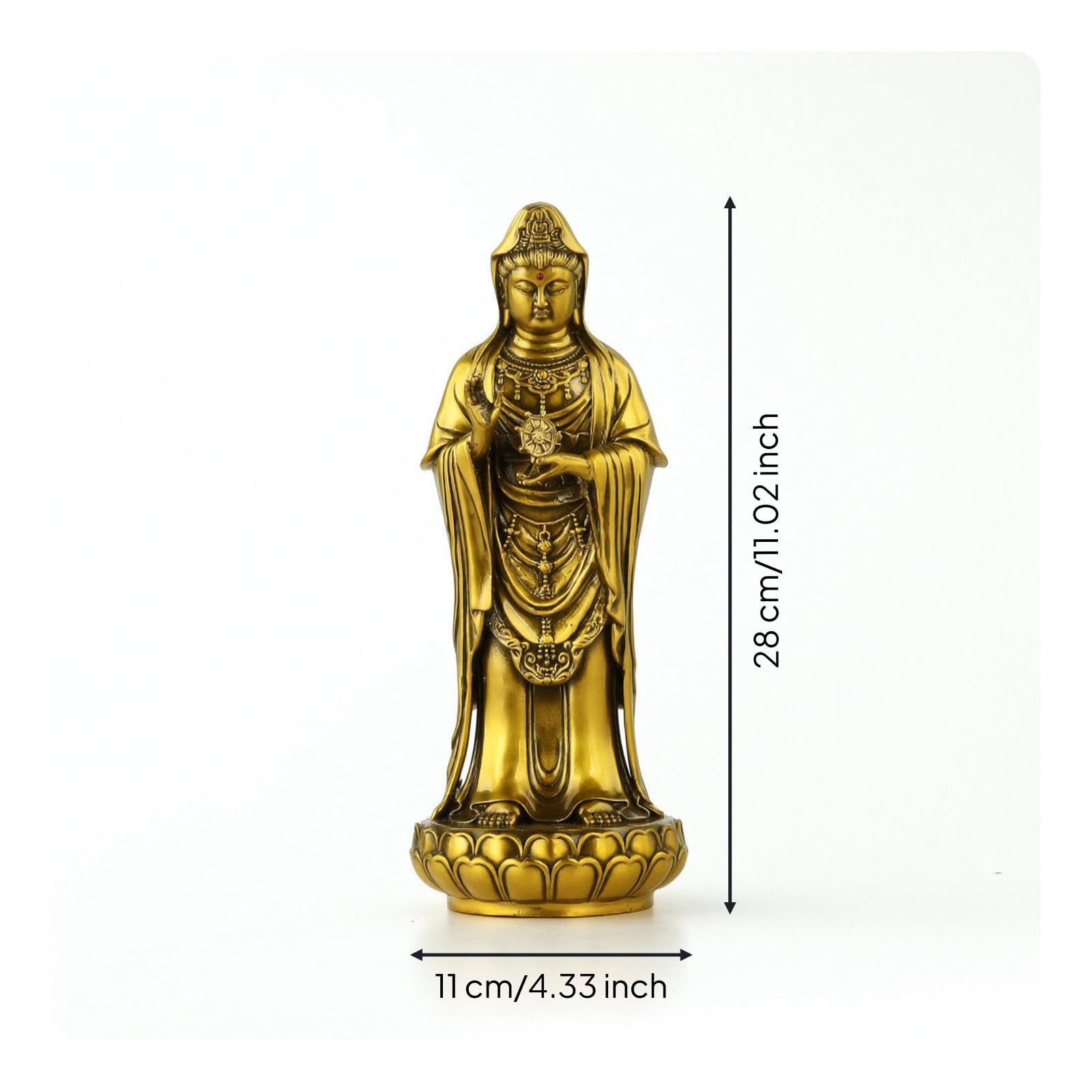 Estatua de Latón Figura Deidad Escultura Guanyin Imagen Buda Pulida con Pedestal Trabajado Adecuada para Altar Personal Oración Meditación Decoración Tradicional del Hogar, 28cm
