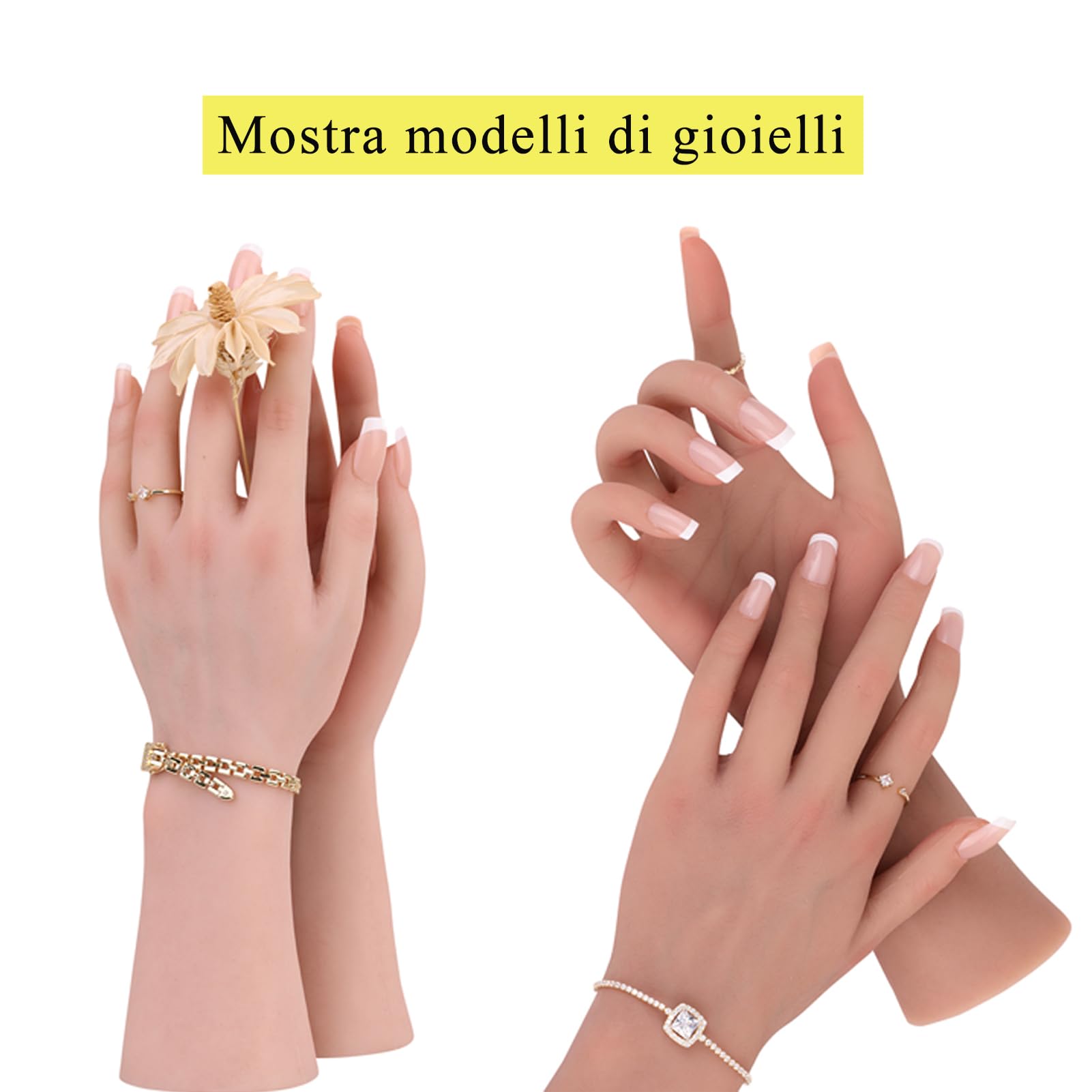 Mano Femminile in Silicone a Grandezza Naturale per Esposizione Gioielli - Manicure Pratica con Scheletro, Bianco Avorio (1 Pezzo)