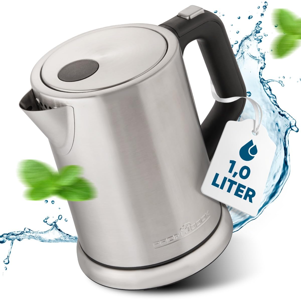 Bouilloire electriques - Bouilloire électrique - Bouilloire en acier inoxydable - 2200 Watts - Capacité 1 litre - Base rotative 360 ° - couleur Argent - Profi Cook PC WKS 1106