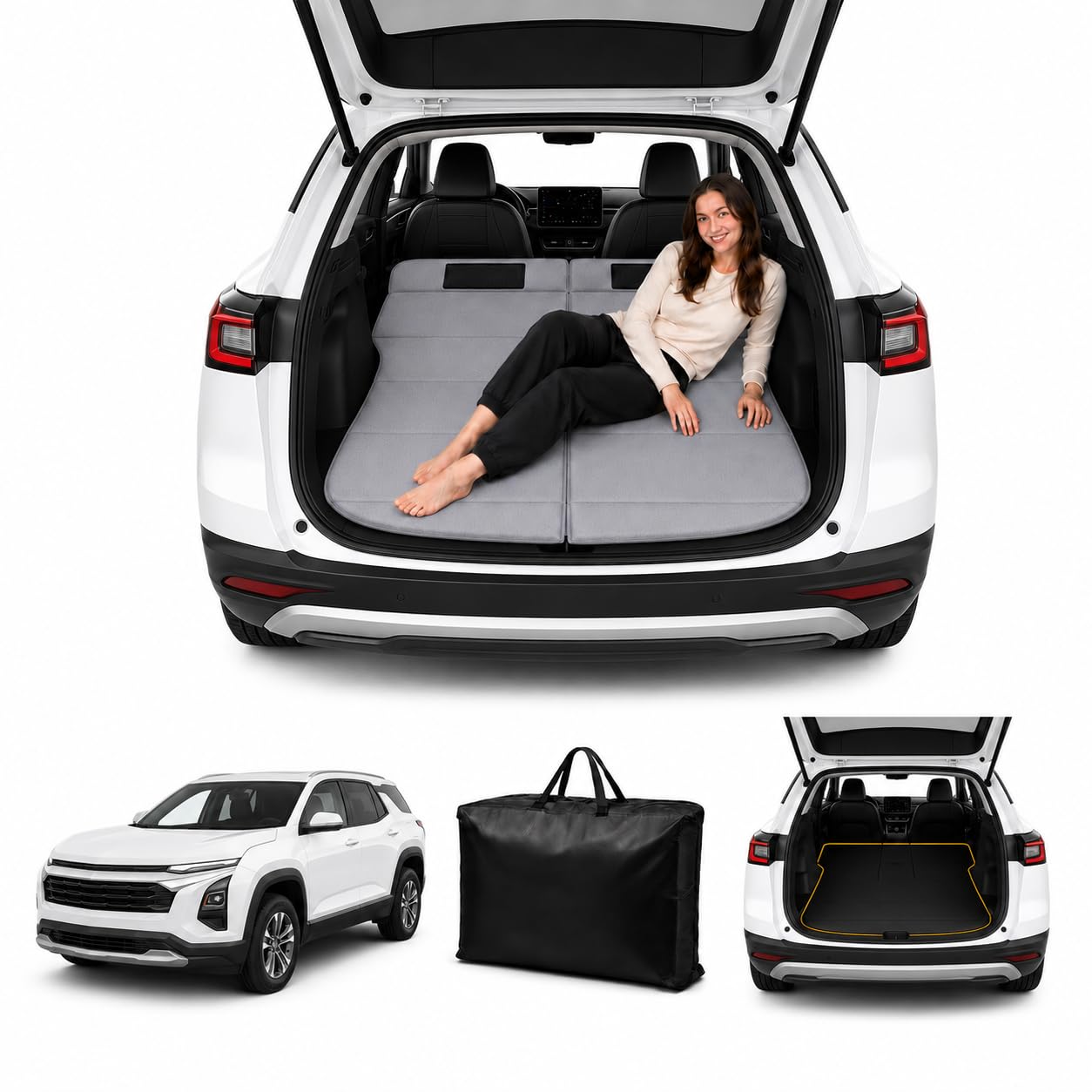 Car Mattress for Equinox 2025–2026, Upgraded Non-Inflatable Thickened Foam SUV Car Camping Mattress, Foldable Trunk Sleeping Pad Car Bed Mattress for Road Trips Camping Travel