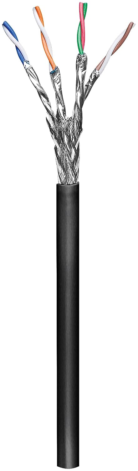 Сетевой кабель Goobay 57195 CAT 6 для наружного применения, S/FTP (PiMF), черный - медный кабель CCA для малых офисов, AWG 26/7 (п