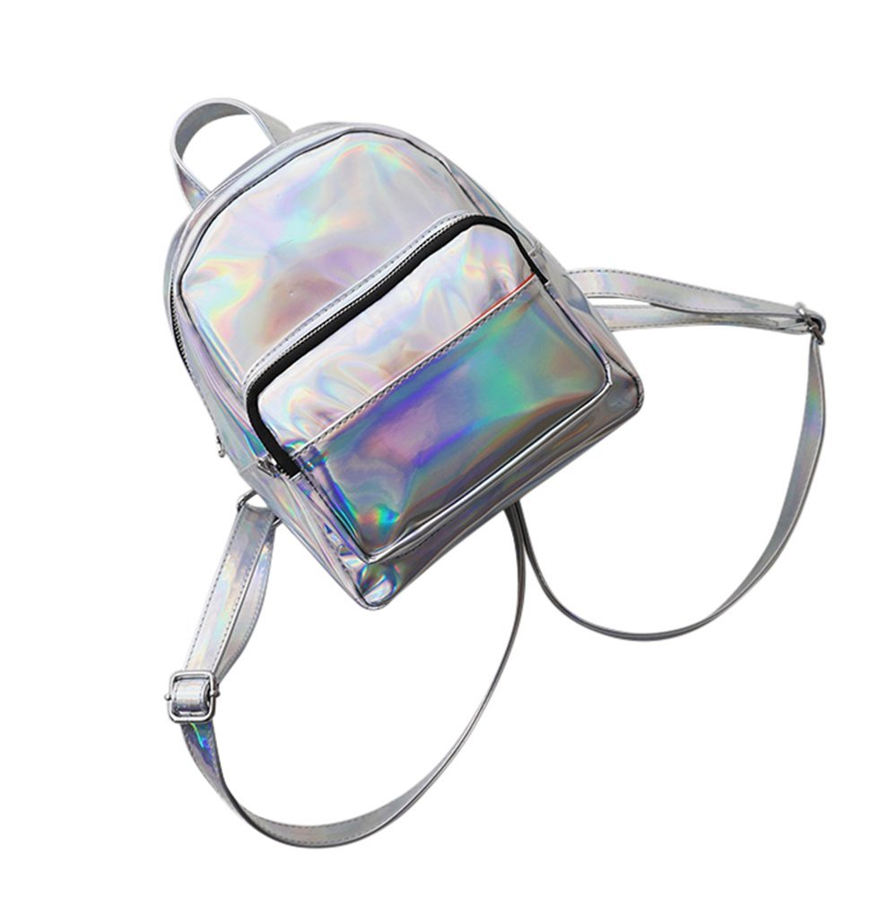 AimeelyMini PU School Bag Glitter Casual Travel Backpack Sliver