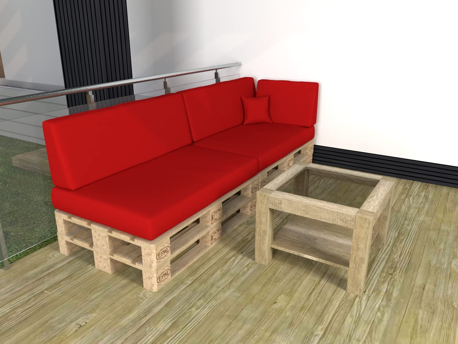 POKAR Euro Pallet Seating Set of 2: 1x seat cushion 120x80cm + 1x back cushion 120x40cm, cold foam, removable covers, Home Garden Furniture DIY, indoor outdoor pillow, without pallets, Beige — view 56