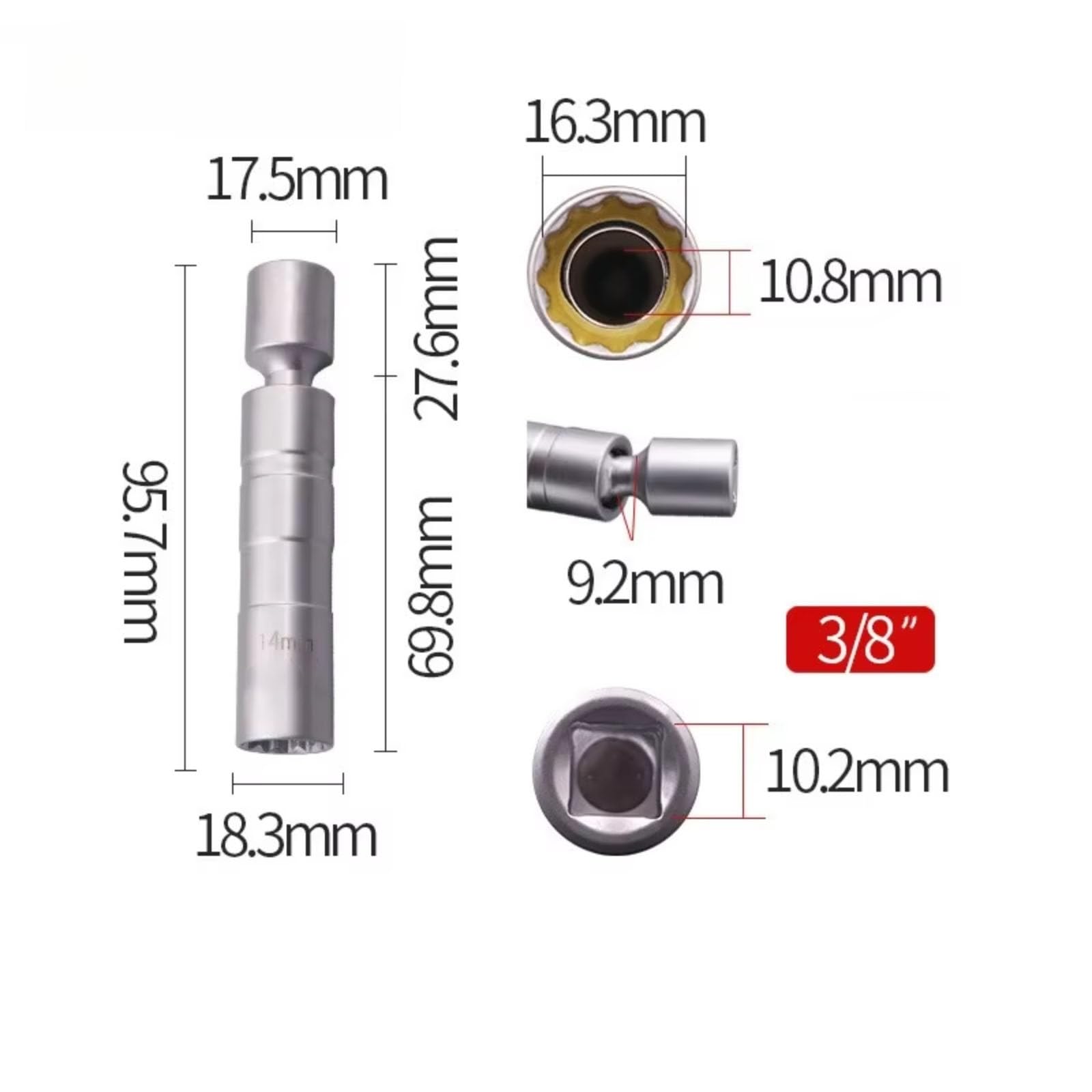 Llave bujía Encendido Llave De Tubo para Bujías De Coche Herramienta Extracción Reparación Magnética Enchufes De Pared Finos para Llave De Bujías(1set)