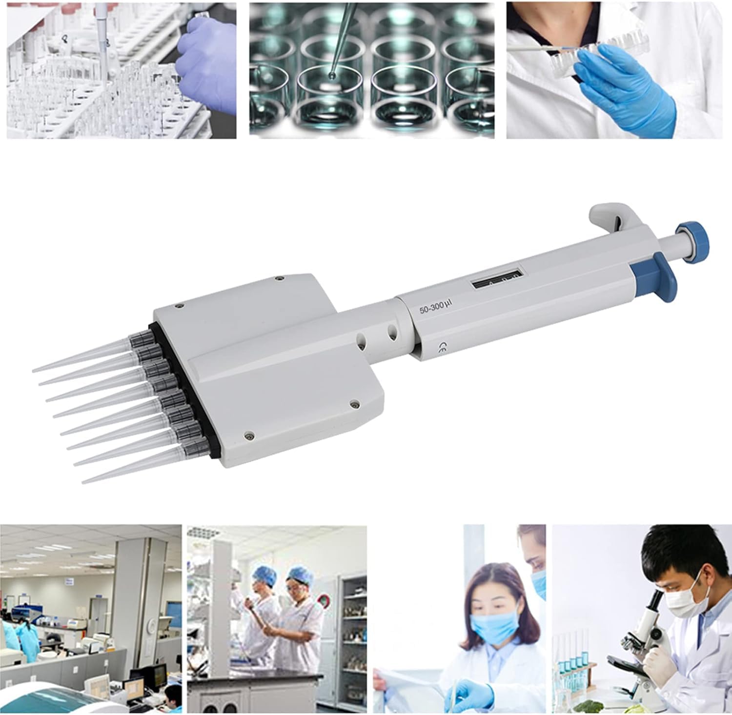 Pipetta micro-trasferimento multicanale a 8 canali regolabile manualmente 50-300μl