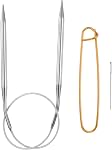 HARFINGTON Aiguilles circulaires à tricoter 16" Acier inoxydable US Aiguilles à tricoter 4/3.5 mm 4" avec support de mailles de tricot pour Conseil de tricotage rapide à pointe Sweater écharpes colliers
