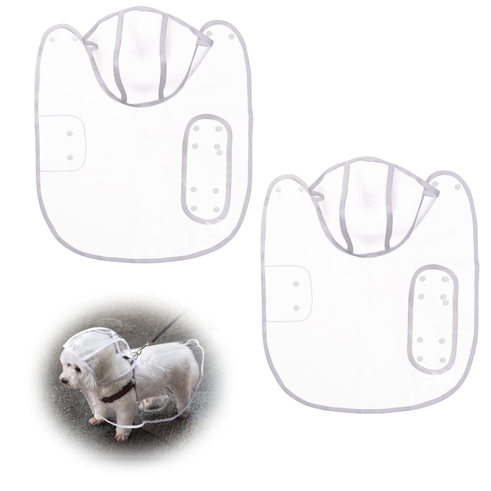 GLOBLELAND 2 Pcs Clear Dog Raincoat with Hidden Leash Hole and Adjustable Snaps Dog Rain Poncho Waterproof Pet Clothes Rain Jacket for 3-5lbs Small Medium Dogs
