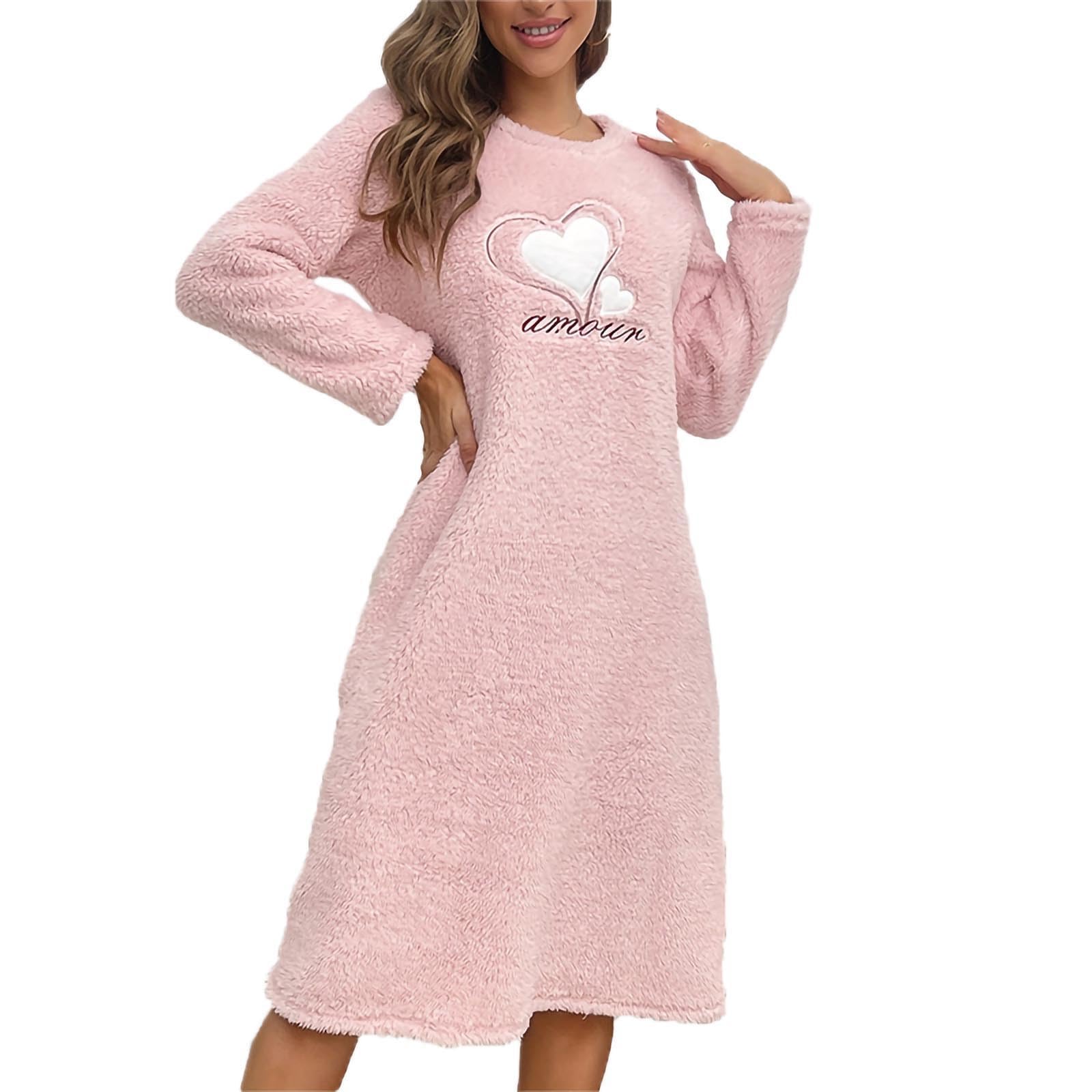 Fleece Nightdress For Women UK Long Sleeve Fluffy Maxi