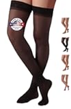 ABSOLUTE SUPPORT Made in USA - Compression Thigh High Support Stockings with Silicone Border for Women 15-20mmHg | For Varicose Veins Circulation, Edema, Arthritis - Black, Medium, A102BL2
