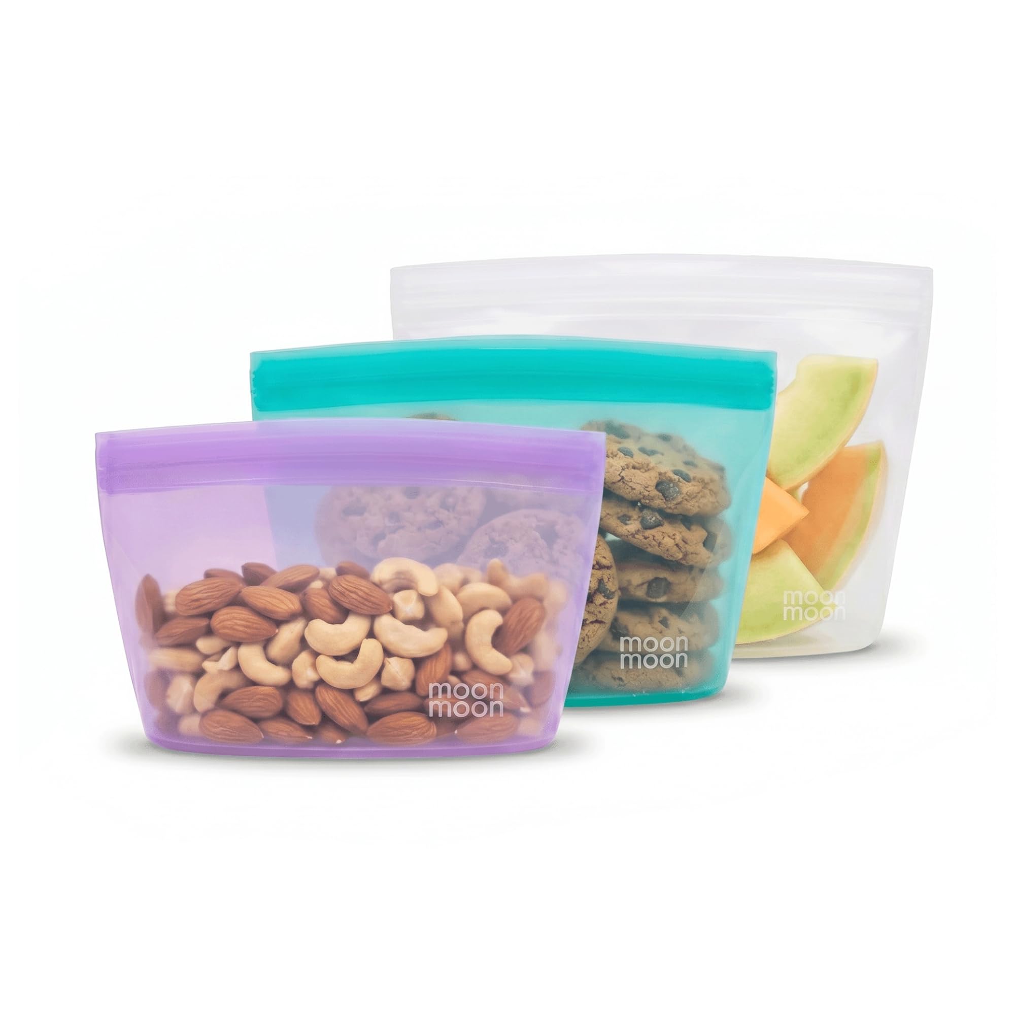 Moonmoon Multi Silicone Food Bags | Leakproof Reusable Freezer Bags | Set Of 3 Bowl Bags (Multi)