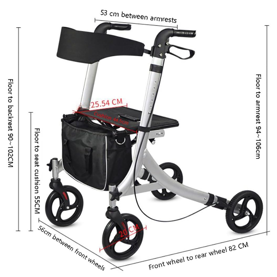 alluminio Rollator,Deambulatore Rollator Pieghevole,deambulatore da esterno,Girello anziani,Altezza regolabile,per terreni e attività all'aperto silver