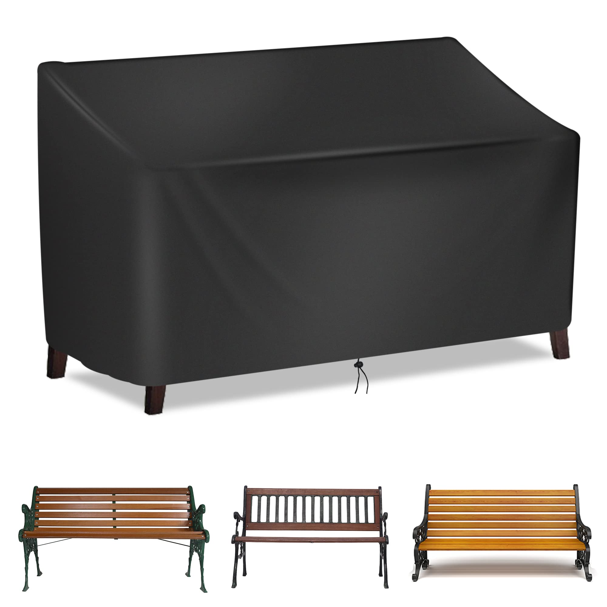 Akamino Garden Bench Cover, 2/3 Seater Waterproof Outdoor Furniture Cover, Oxford Fabric Bench Seat Protective Cover for Wooden Bench Patio Bench - Black (3 seater),163x66x89cm