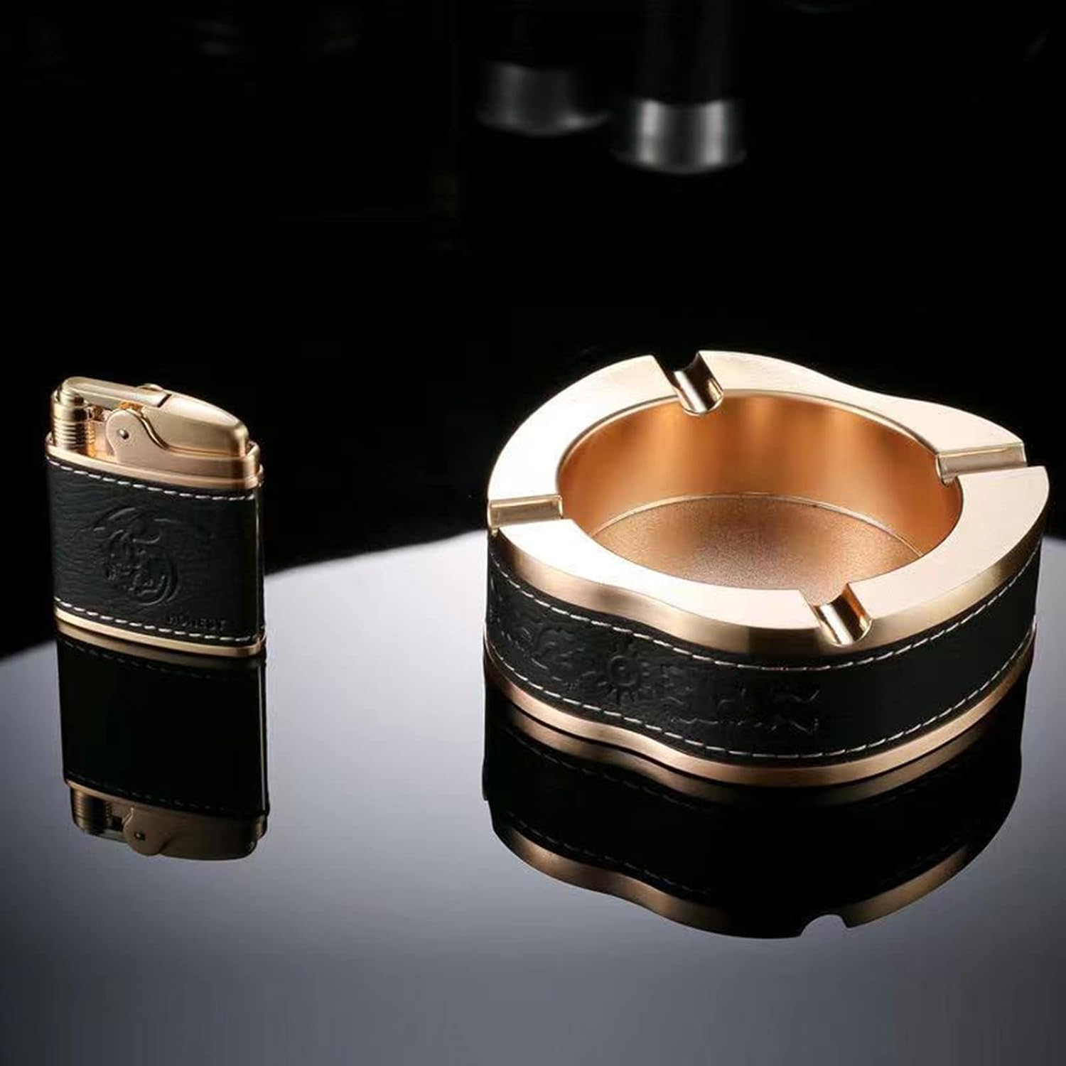 Cigarette Lighter and Ashtray Set, 2 Pieces with Powerful Jet Red Flame Lighter Adjustable Refillable, Cigarette Ashtray Gift Box Set for Men Women Friends