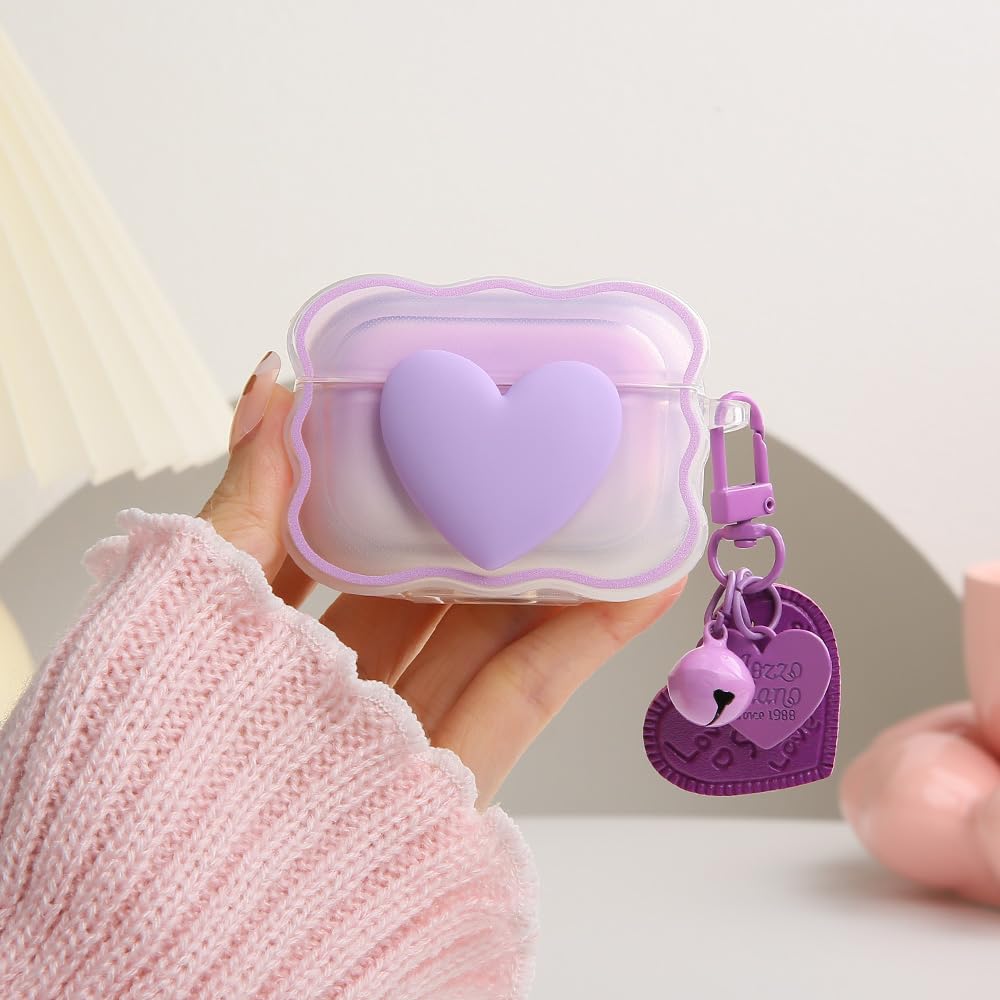 QLD COVER Compatible with Apple AirPods Pro 2 Generation 2022 Case Cover, Lovely 3D Love Heart Waves Design Shockproof Soft Clear TPU AirPods Pro2