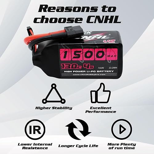 Miniatura 4 de CNHL Batería Lipo de 1500 mAh 130C 4S de 14.8 V con enchufe XT60 para FPV Drone Racing RC Quadcopter, helicóptero, avión, barco (2 paquetes)
