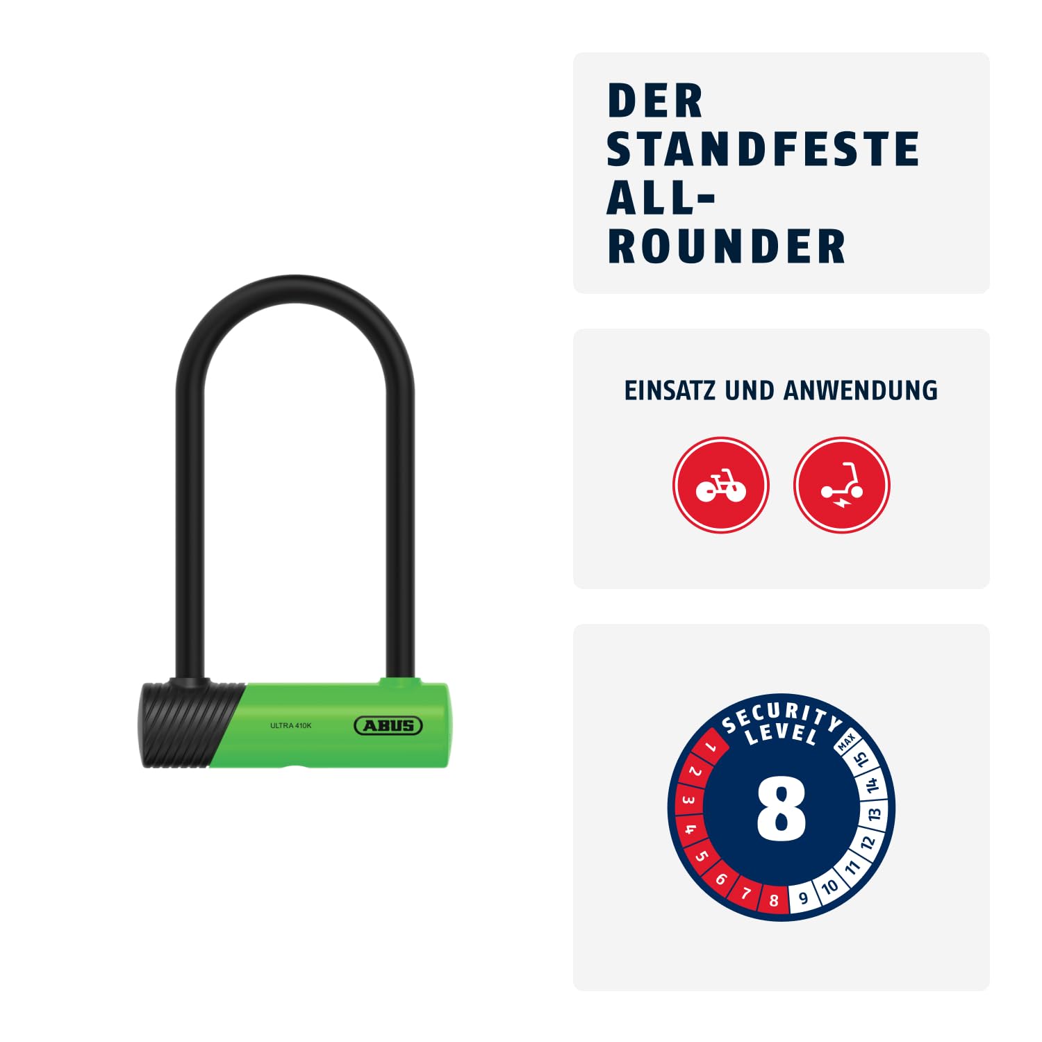 ABUS Bügelschloss 410K Ultra für Fahrrad und E-Scooter - handliches und robustes Fahrradschloss mit praktischer Halterung zum Transport - Fahrrad-Zubehör