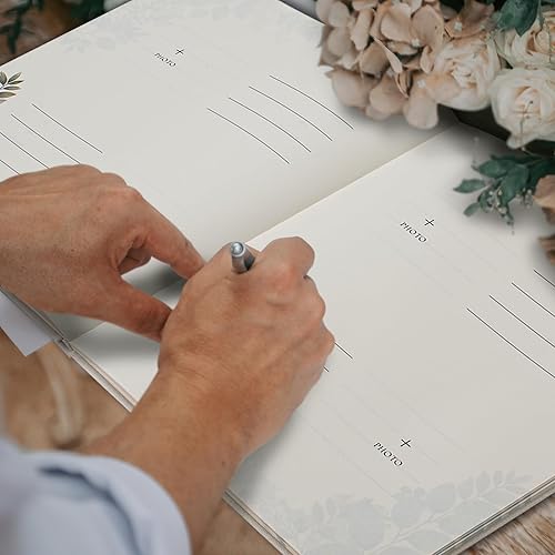 Vista 10 de Vienrose Libro de registro de invitados de boda con 123 páginas forradas en blanco, bordes dorados, libro de tapa dura para boda, baby shower