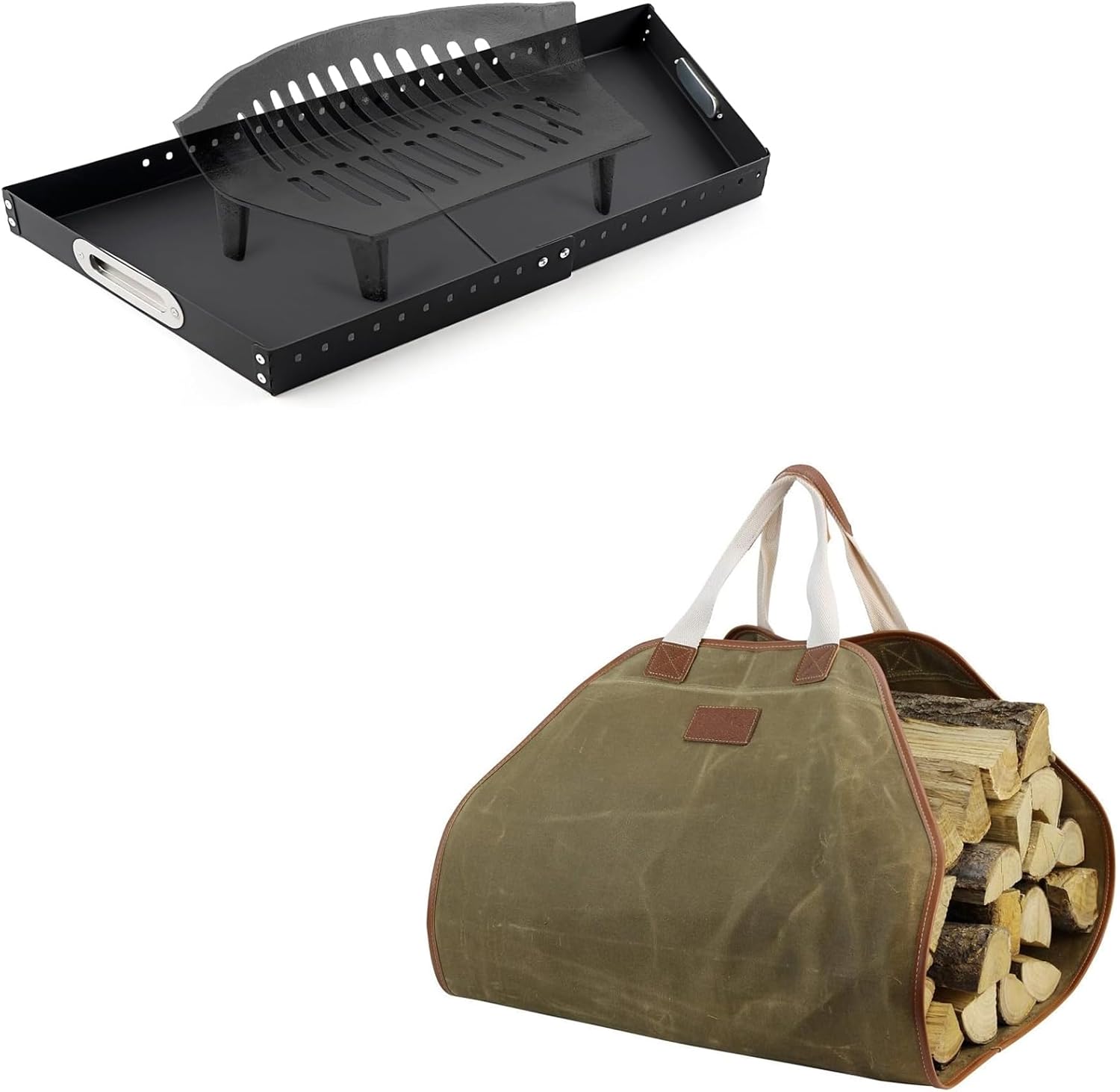 Adjustable Fireplace Tray, Log Carrier Bag