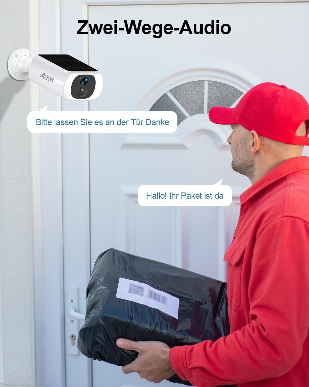 ANRAN 2K Solar Überwachungskamera Aussen,100% Kabellos mit Akku | PIR Bewegungserkennung, Vollfarb-Nachtsicht, Zweiweg-Sprechfunktion, IP66 Wasserdicht, Kompatibel mit Alexa 2pc