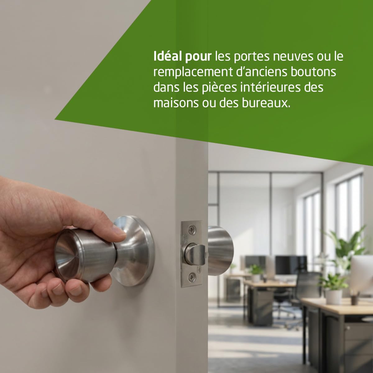 Amig - Jeu de boutons de passage avec poignée de chaque côté - idéal pour portes de passe intérieures - laiton - argent - type coupé - serrure d'entrée 60/70 mm