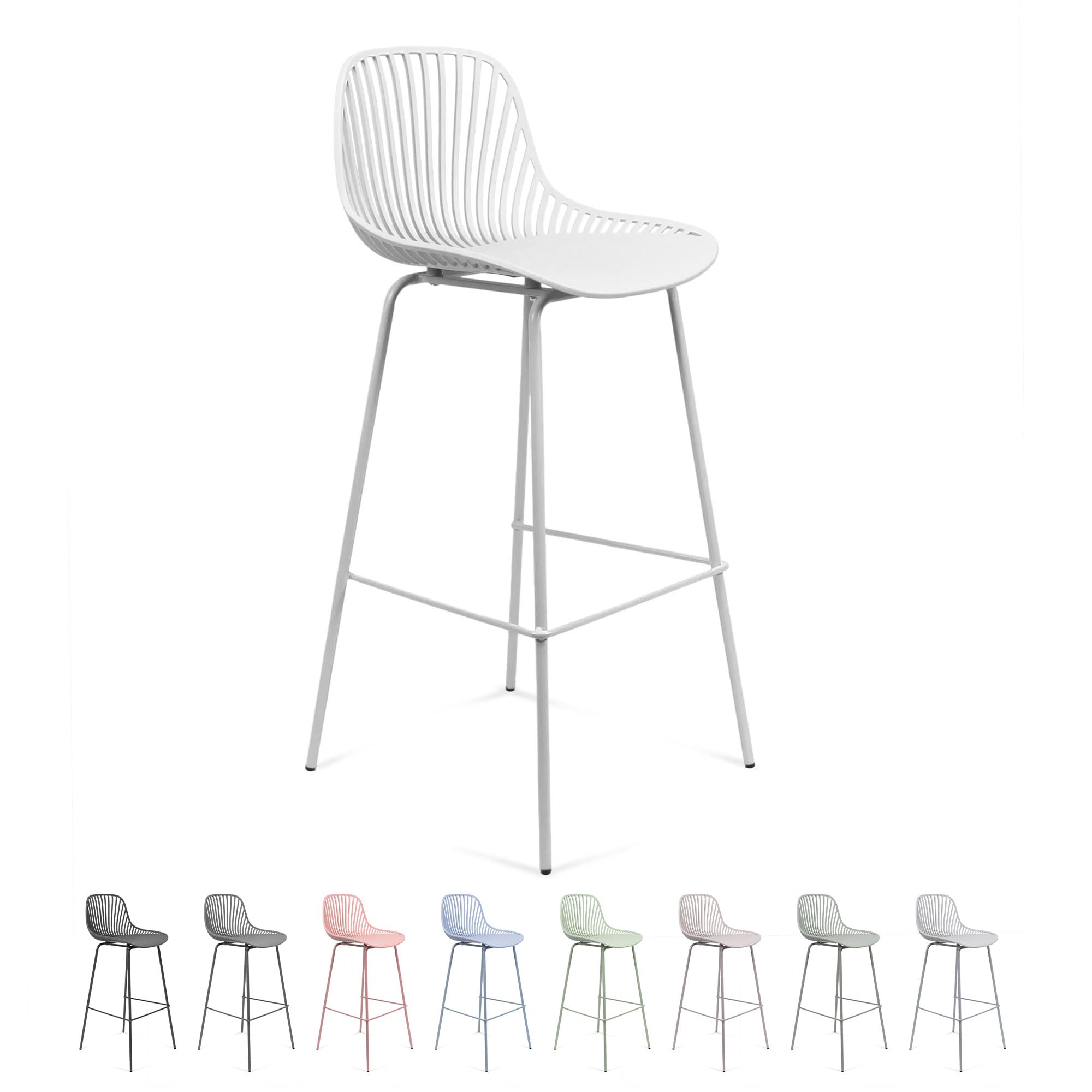 THE SECRET HOME - Taburete Alto de Polipropileno y Metal - Alto. 103 cm x Largo. 48 cm - Asiento Extra para el Hogar - Ideal para Cocina, Salon - Color Blanco