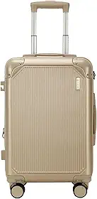 Mala de Viagem de Bordo 10Kg Zíper EXPANSÍVEL Padrão ANAC Rígida Rodas duplas 360° Porta Copo Cadeado AntiFurto Resistente Espaçosa (Dourada)