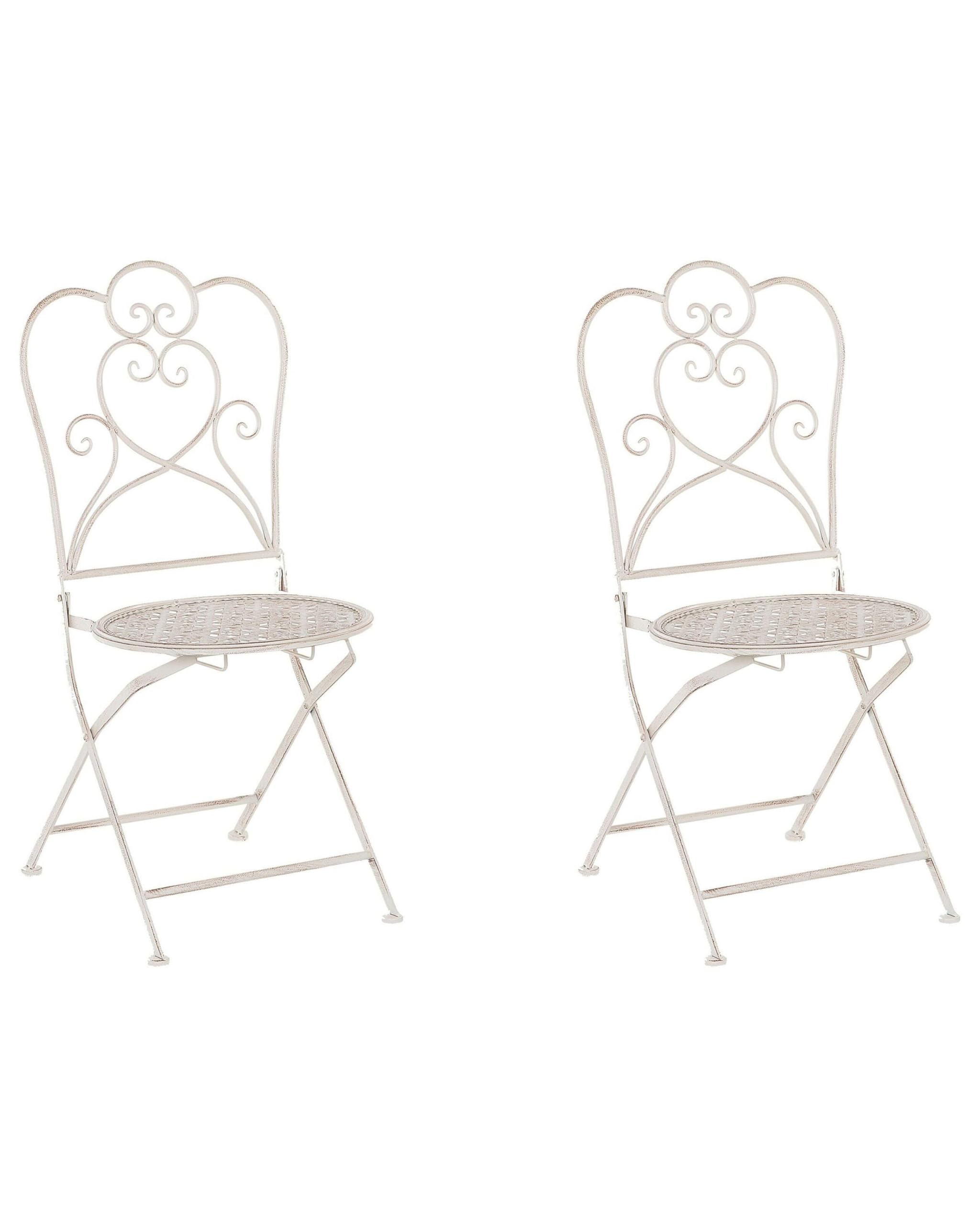Beliani Set of 2 Iron Garden Chairs Light Beige with Metal Legs 44x48x91 cm Foldable TRIESTE