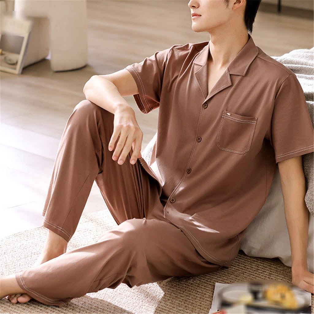 Pajamas Men's Cotton Thin Section Short-sleeved Trousers Cool Sense of Loungewear Suit