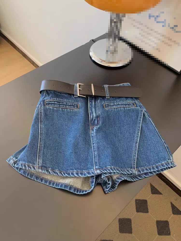 LIXINGHEITANG Summer Design Irregular Waist Slim Denim Skirt Womens wash Pants